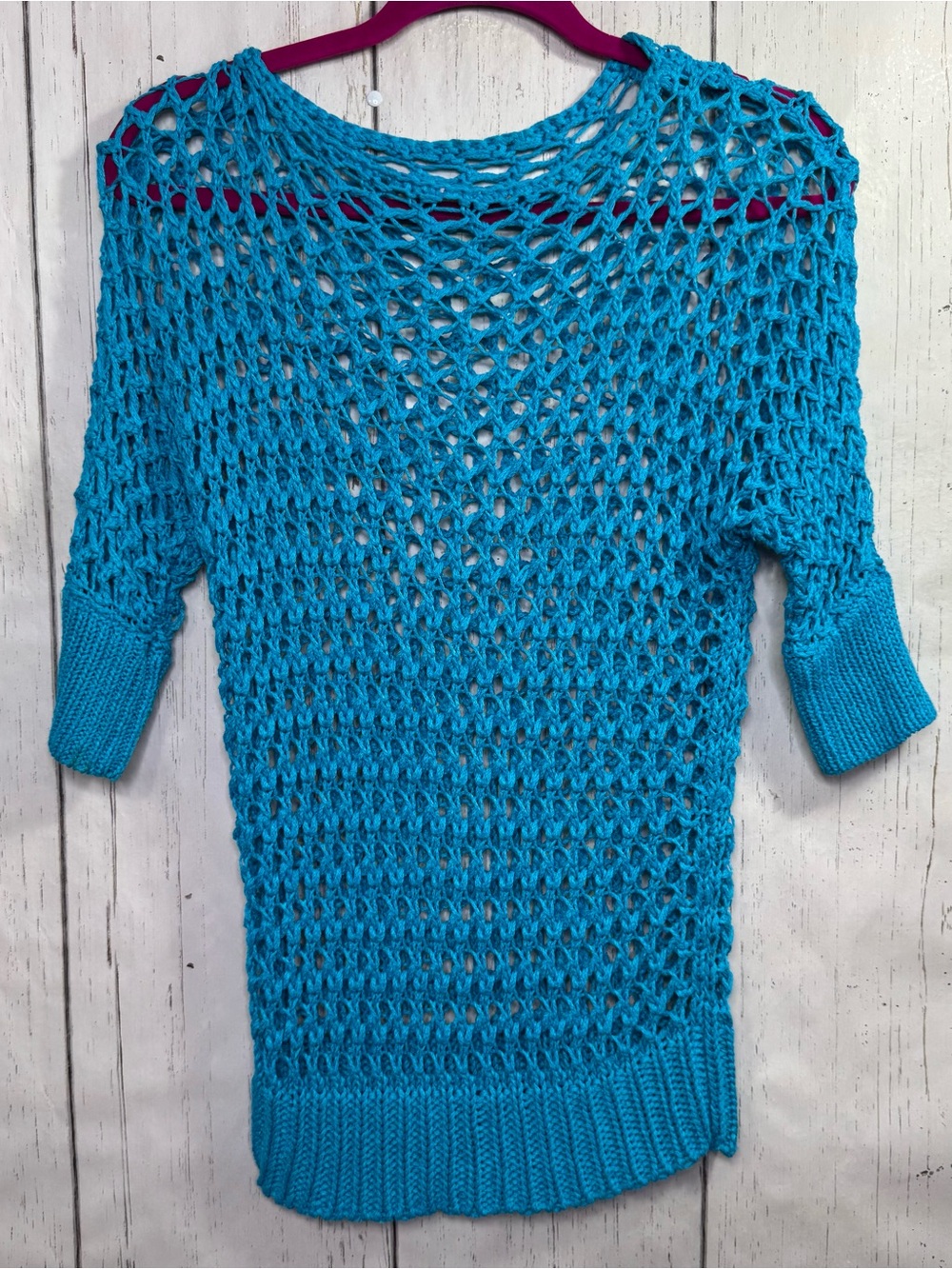 Turquoise Open Knit Crochet Top Beach Boho Coastal Festival Beach Cover Up
